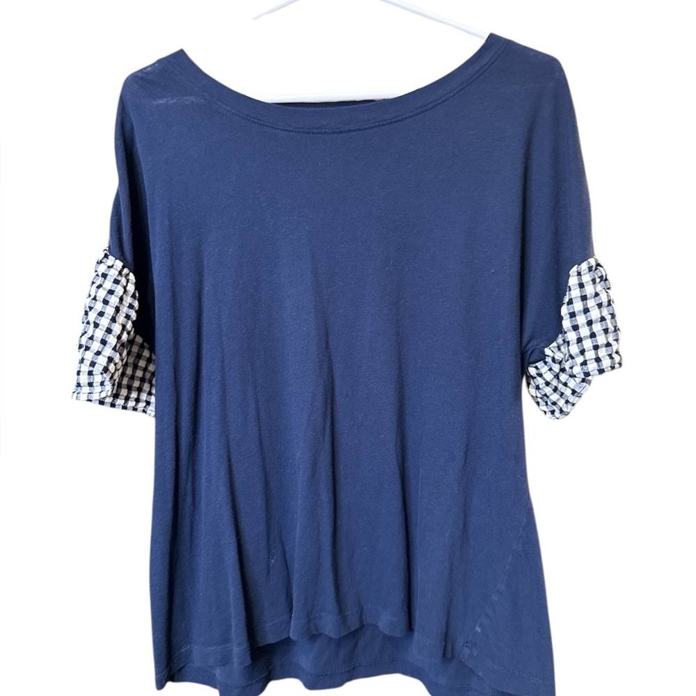 LOFT Dark Blue with White Gingham Sleeves Size XLP
